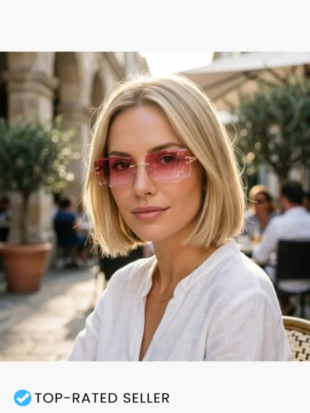 Rimless Rectangle Sunglasses Y2K Retro Frameless Eyewear Gradient Lens Square